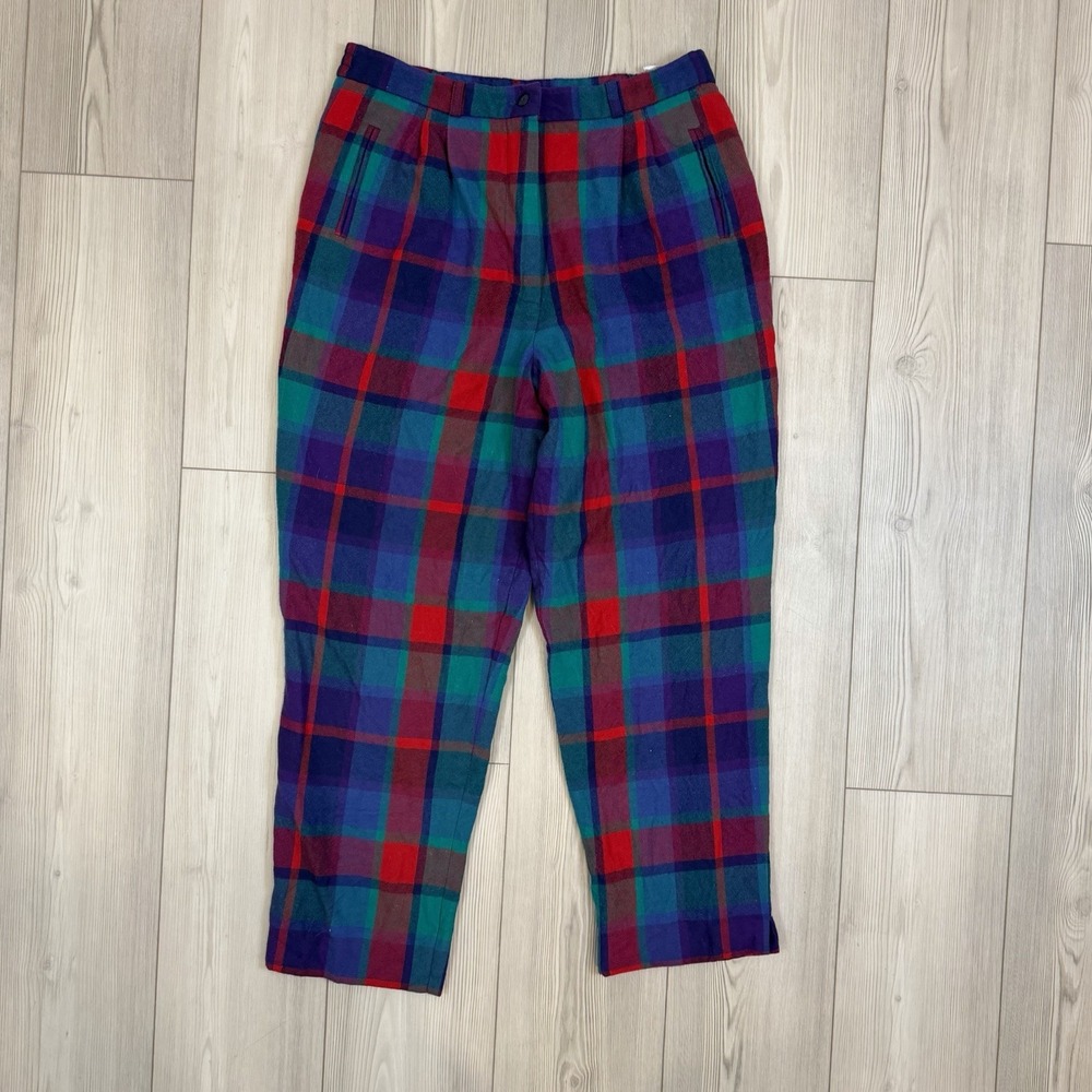 Avoca Collection Women's Plaid Trousers Made Ireland XL Pure New Wool‎ Lined